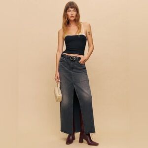 Reformation Tazz Maxi Denim Slit Front Skirt in Liman Wash Size 24